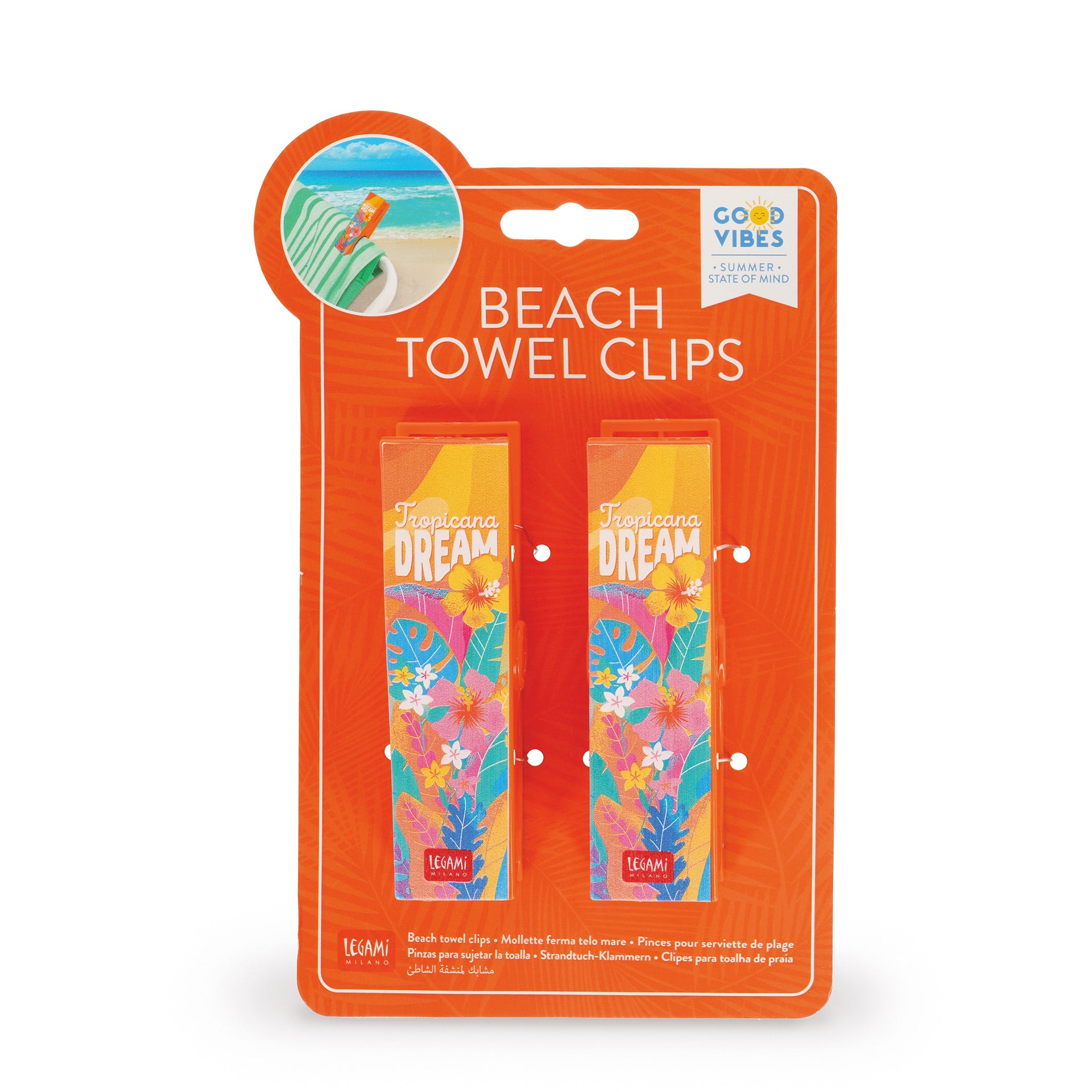 Legami Beach Towel Clips - Set Di 2 Mollette Ferma Telo M - Tropicana