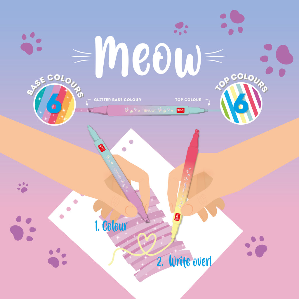 Legami Set Di 6 Pennarelli Doppia Punta Con Colori Sovrascrivibili - Meow