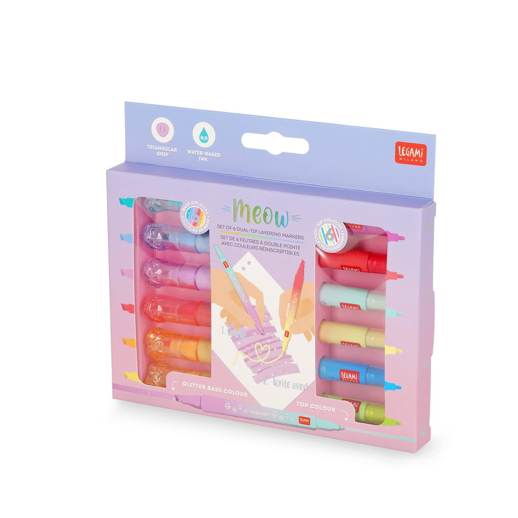 Legami Set Di 6 Pennarelli Doppia Punta Con Colori Sovrascrivibili - Meow
