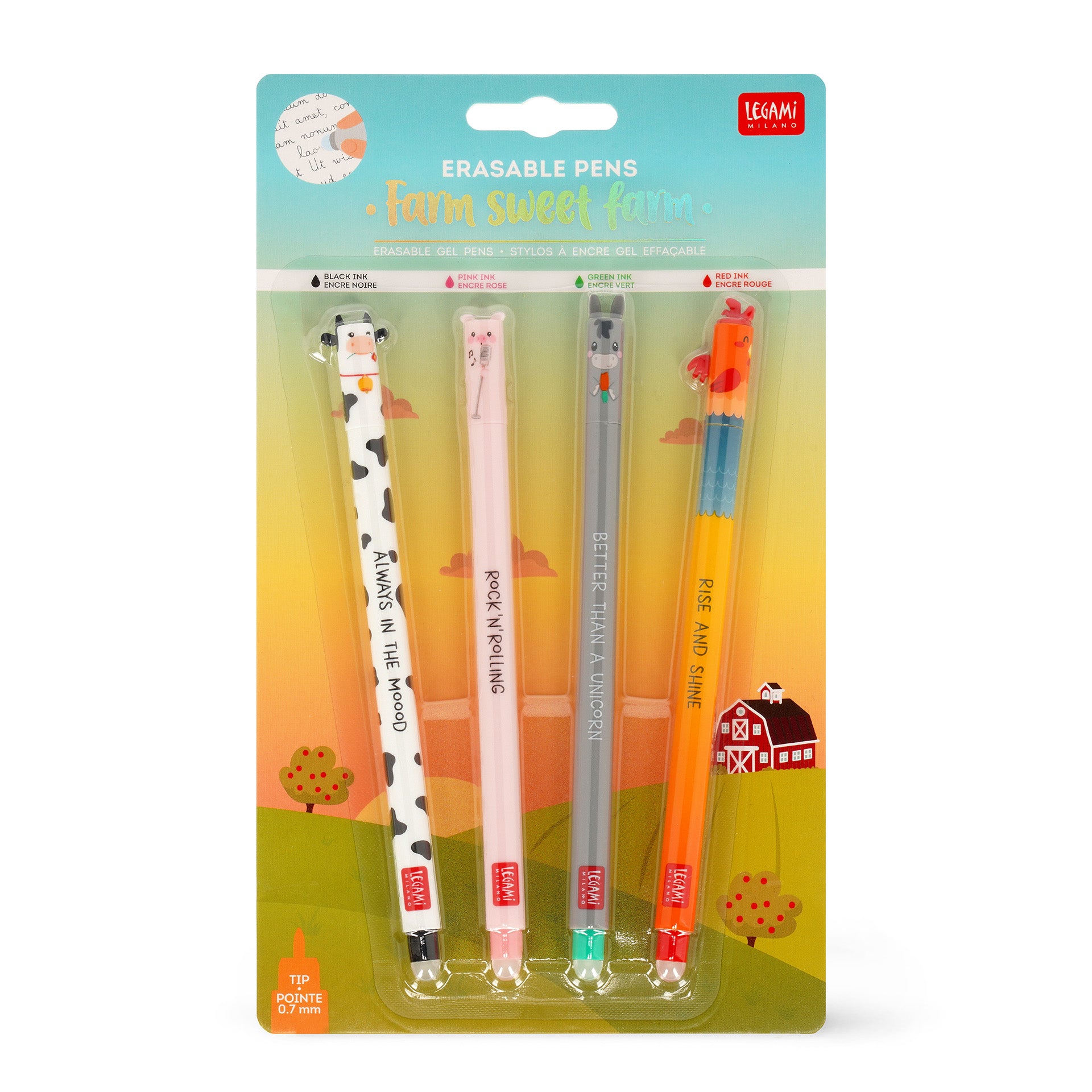 Legami Set Di 4 Penne Gel Cancellabili - Farm Sweet Farm