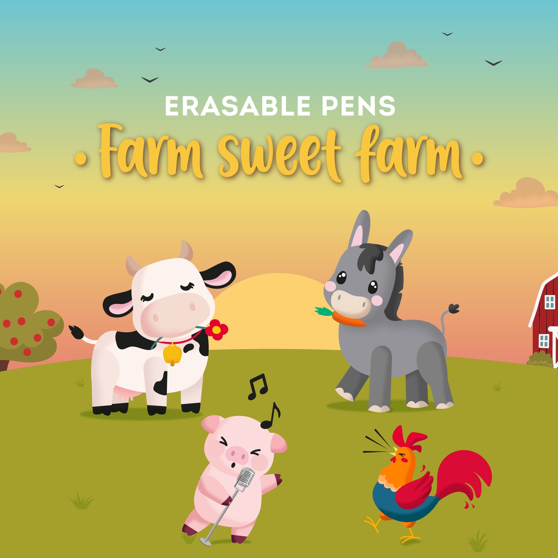 Legami Set Di 4 Penne Gel Cancellabili - Farm Sweet Farm