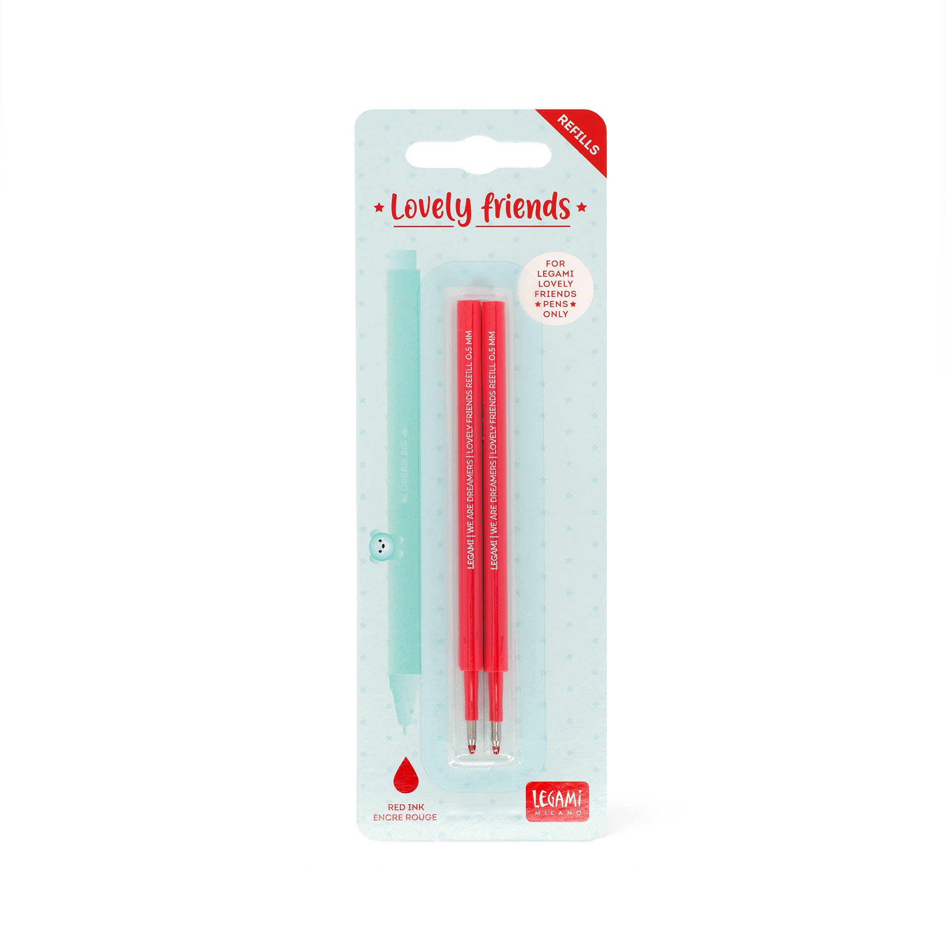 Legami Set Di Due Ricariche Per Penna Gel Lovely Friends - Rosso