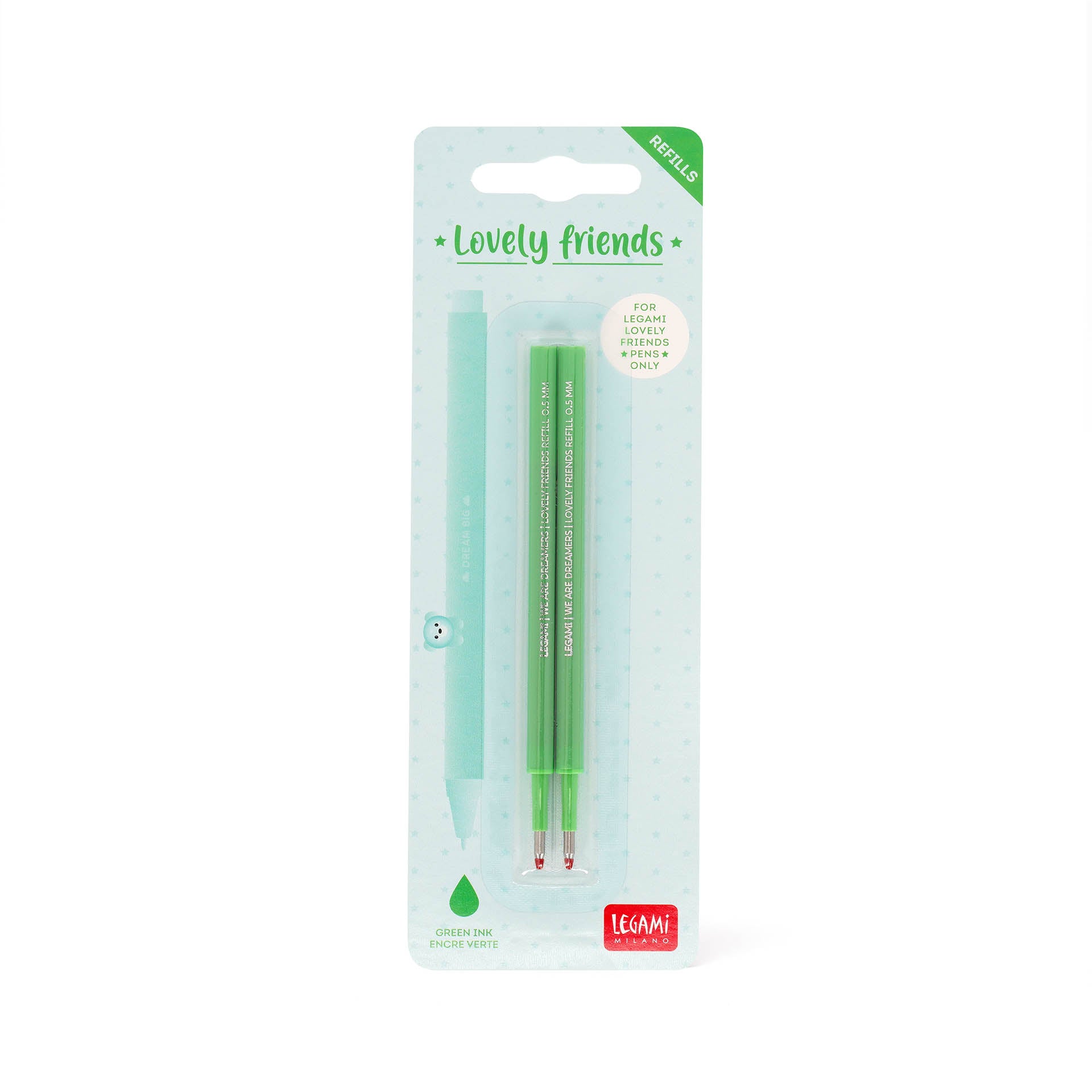 Legami Set Di Due Ricariche Per Penna Gel Lovely Friends - Verde