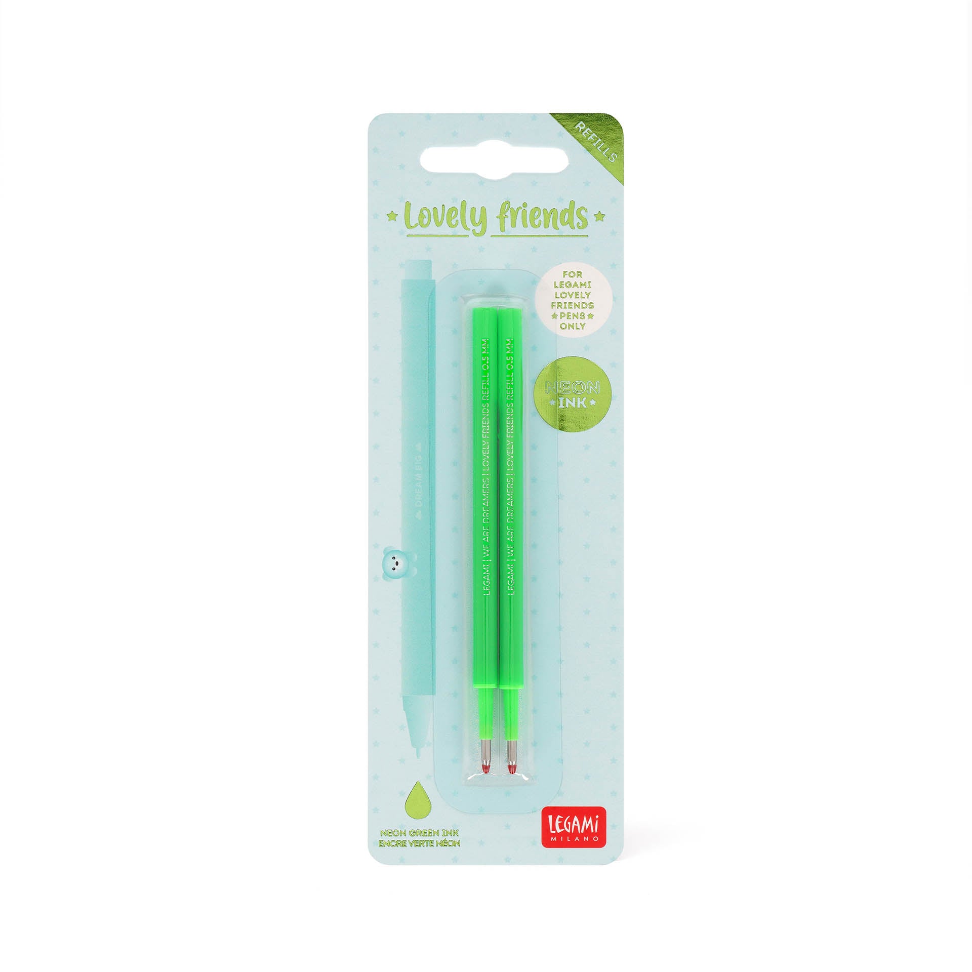 Legami Set Di Due Ricariche Per Penna Gel Lovely Friends - Verde Neon