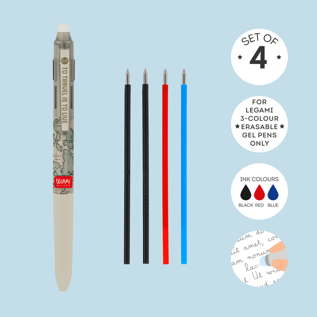 Legami Set Di Quattro Ricariche Per Penna Gel Cancellabile Tre Colori
