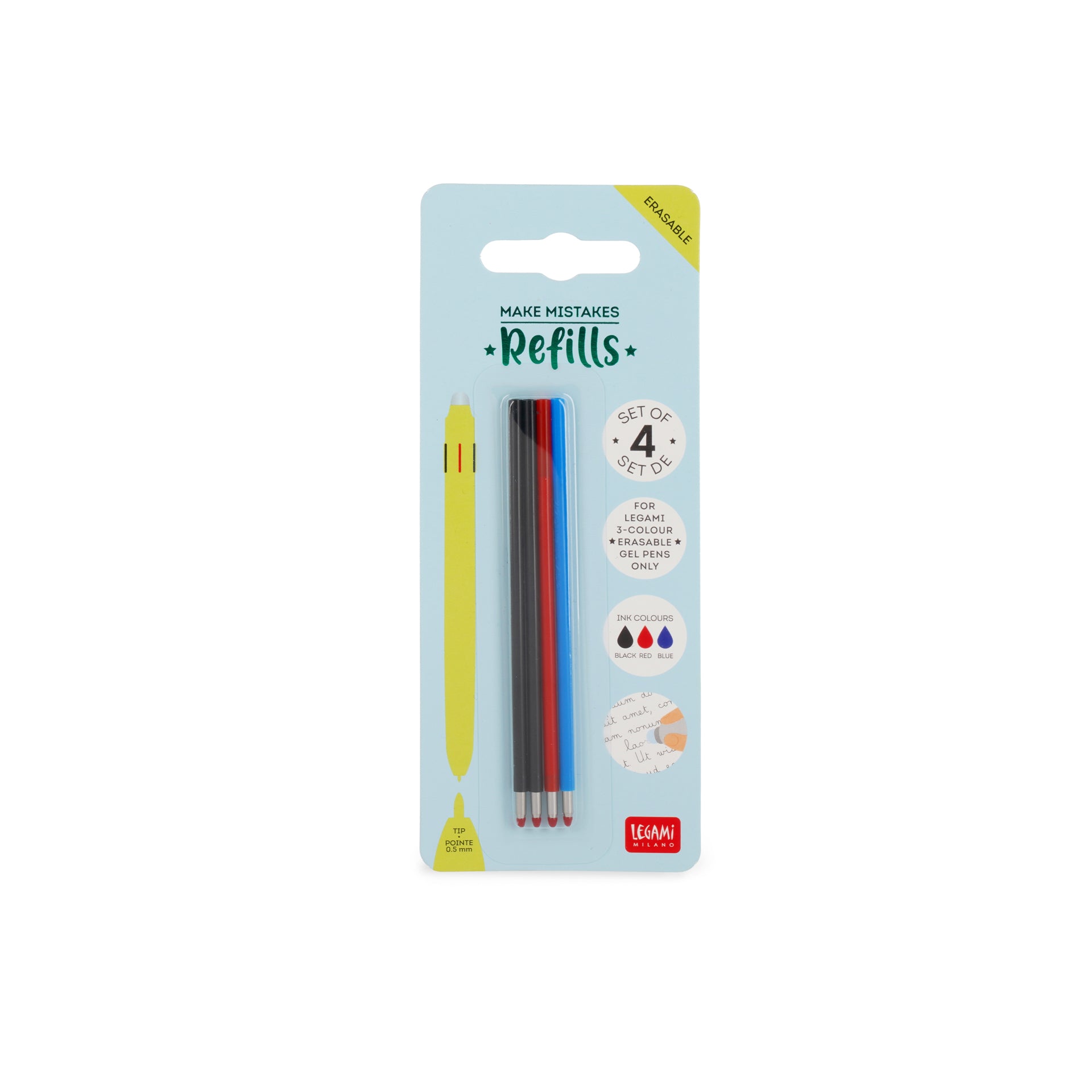 Legami Set Di Quattro Ricariche Per Penna Gel Cancellabile Tre Colori