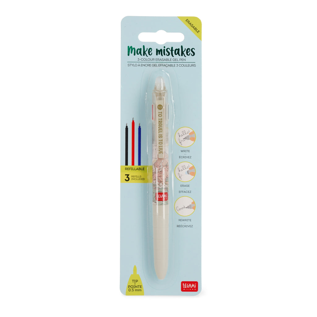 Legami Penna Gel Cancellabile Tre Colori - Travel