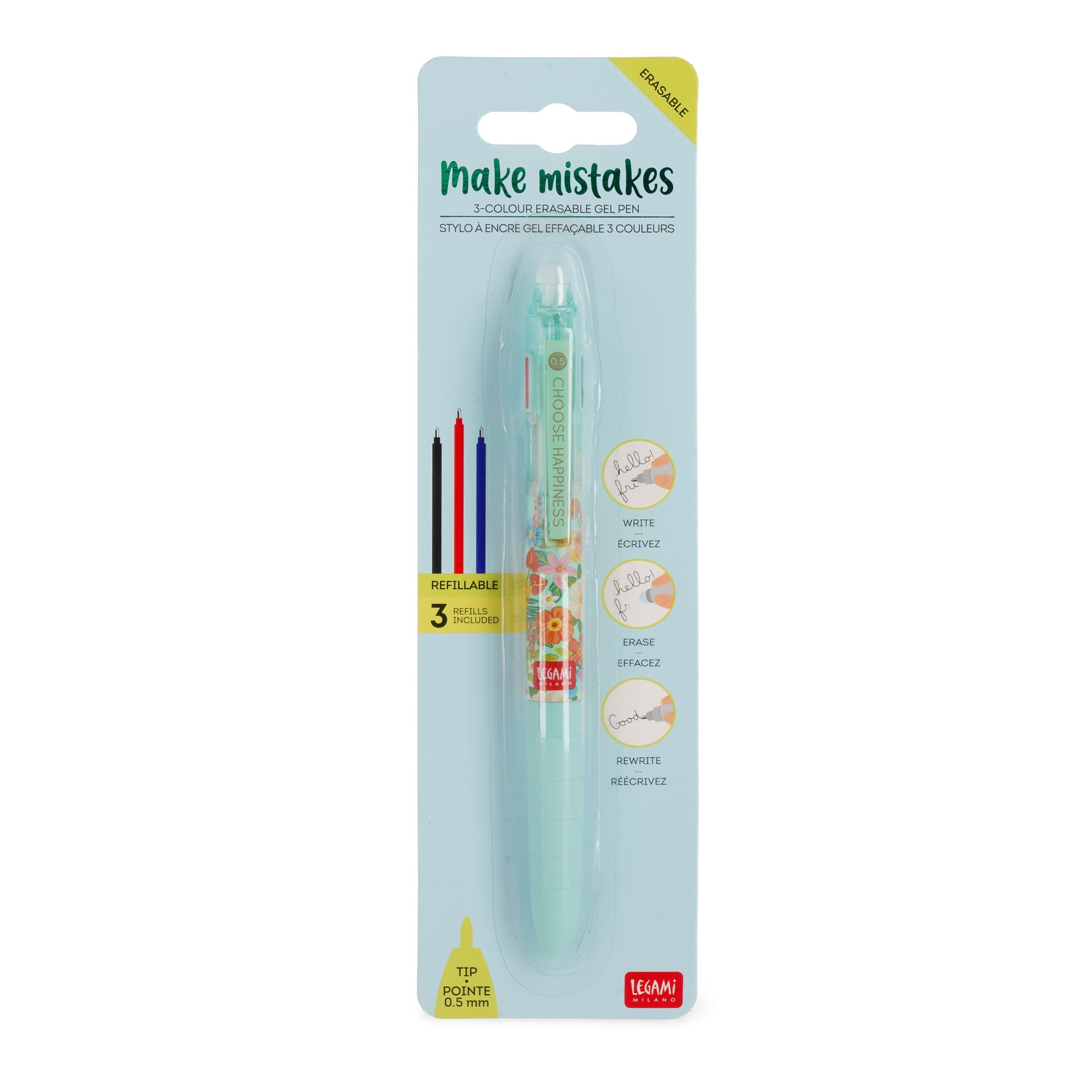 Legami Penna Gel Cancellabile Tre Colori - Flowers